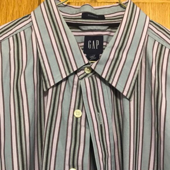 Gap gray/plum/pink stripe shirt, XL 17-17 1/2 - Picture 2 of 6